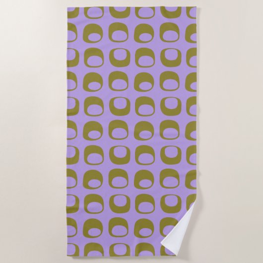 Retro Mid Century Mod Pattern Olive and Lavender Strandtuch (Vorderseite)