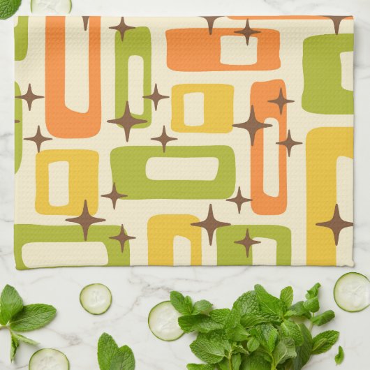 Retro Mid Century Modern Abstract Pattern Geschirrtuch (Gefaltet)