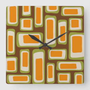 Retro-Mid-Century-Modern-Abstrakt Quadratische Wanduhr