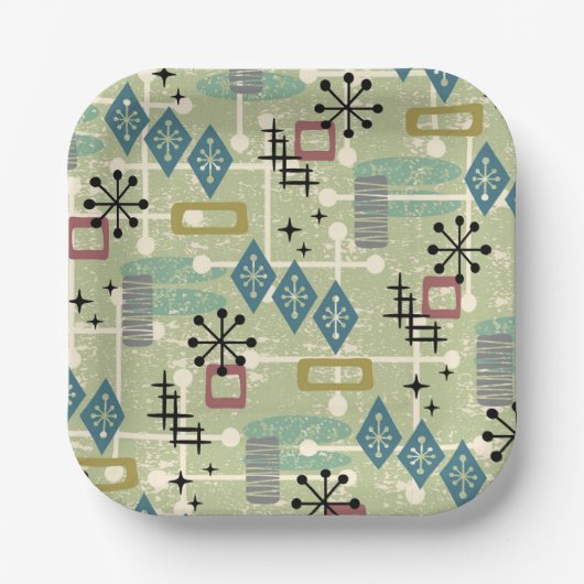 Retro-Mid-Century-Modern-Atom-Abstrakt Pappteller (Vorderseite)