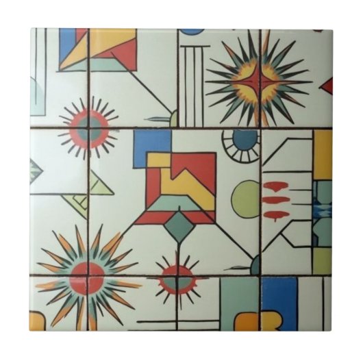 Retro Mid Century Modern Atomic Geometric Pattern Fliese (Vorderseite)