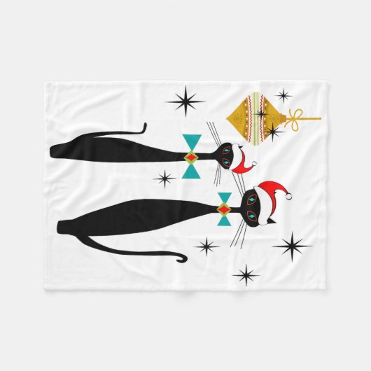 Retro Mid Century Modern Cool Cat Christmas Fleecedecke (Vorderseite (Horizontal))