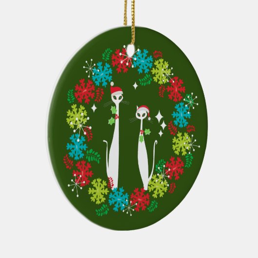 Retro Mid Century Modern Cool Cat Christmas Wreath Keramik Ornament (Rechts)