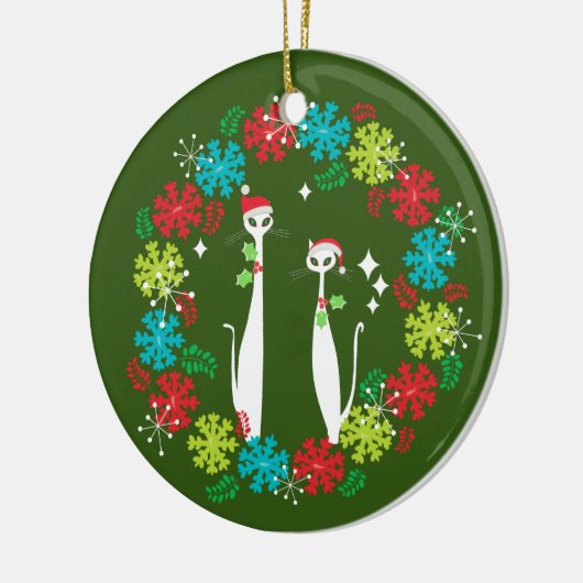 Retro Mid Century Modern Cool Cat Christmas Wreath Keramik Ornament (Links)