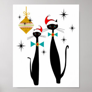 Retro Mid Century Modern Cooler Kater Weihnachten  Poster