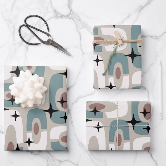 Retro Mid Century Modern Cosmic Abstract Pattern Geschenkpapier Set (Vorderseite)