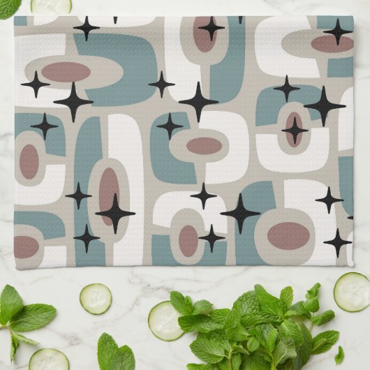 Retro Mid Century Modern Cosmic Abstract Pattern Geschirrtuch (Gefaltet)