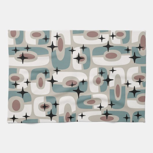 Retro Mid Century Modern Cosmic Abstract Pattern Geschirrtuch (Horizontal)