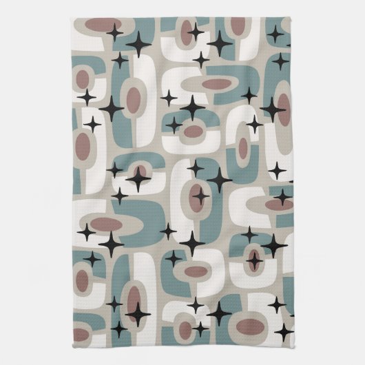 Retro Mid Century Modern Cosmic Abstract Pattern Geschirrtuch (Vertikal)