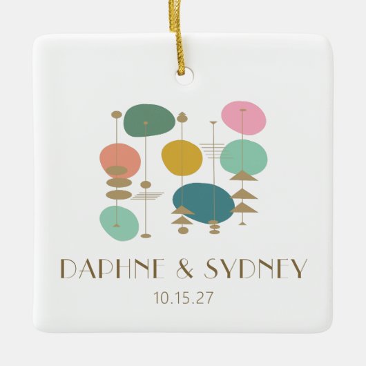 Retro Mid Century Modern Custom Wedding Foto Keramikornament (Vorderseite)