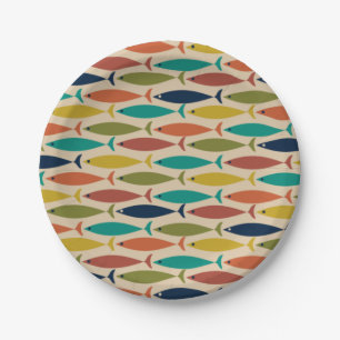 Retro-Mid-Century-Modern-Fischmuster-Papierplatte Pappteller