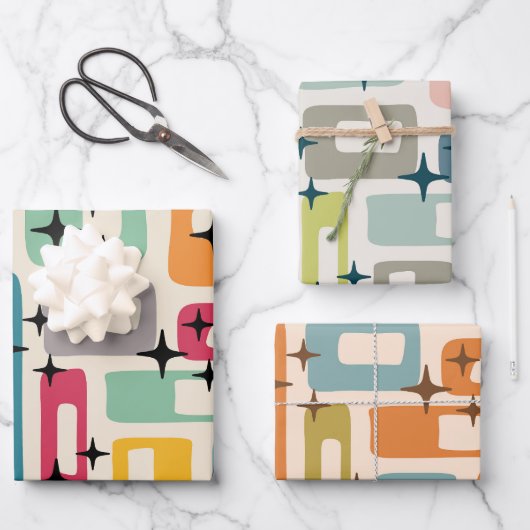 Retro Mid Century Modern Geschenkpapier Set (Vorderseite)