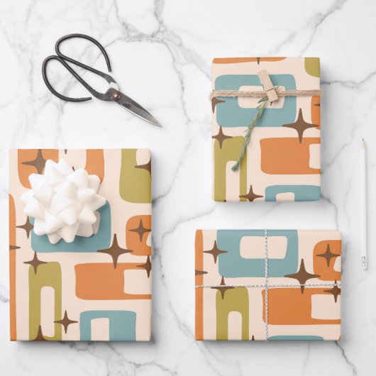 Retro Mid Century Modern Geschenkpapier Set (Vorderseite)
