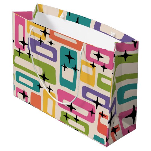Retro Mid Century Modern Große Geschenktüte (Rückseite Schrägansicht)