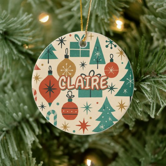 Retro Mid Century Modern Holiday Geometric Keramik Ornament (Baum)