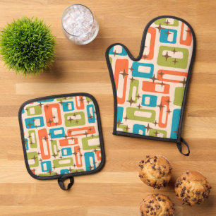 Retro Mid Century Modern Ofenhandschuh & Topflappen-Set