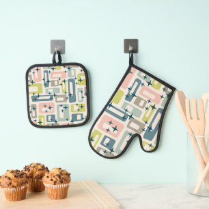 Retro Mid Century Modern Ofenhandschuh & Topflappen-Set