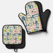 Retro Mid Century Modern Ofenhandschuh & Topflappen-Set (Vorderseite/Rückseite)