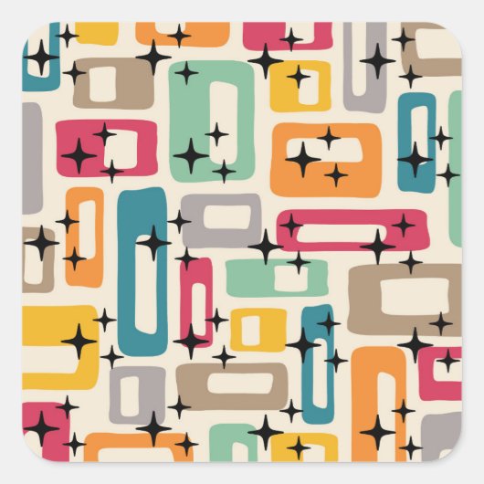 Retro Mid Century Modern Quadratischer Aufkleber (Vorderseite)
