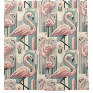 Retro Mid Century Modern Rosa Flamingos Duschvorhang