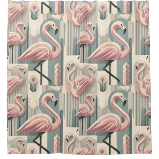 Retro Mid Century Modern Rosa Flamingos Duschvorhang (Vorderseite)