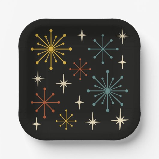 Retro Mid Century Modern Starburst Pattern Pappteller (Vorderseite)