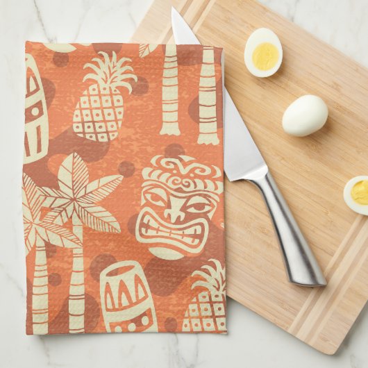 Retro-Mid-Century-Modern-Tiki-Muster Geschirrtuch (Viertel Falte)