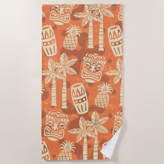Retro Mid Century Modern Tiki Pattern Strandtuch (Vorderseite)