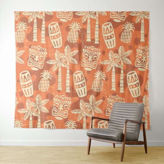 Retro Mid Century Modern Tiki Pattern Wandteppich (Beispiel (Horizontal))