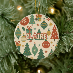 Retro-Mid-Century-Modern-Weihnachts-Geometrisch  Keramik Ornament