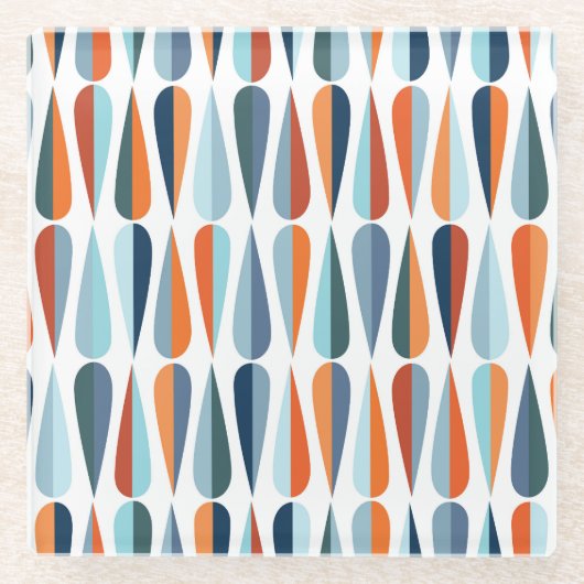 Retro-mid-century, Muster mit Tropfenformen. Glasuntersetzer (Vorderseite)