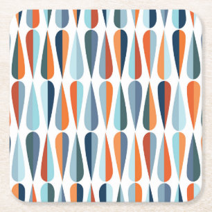 Retro-mid-century, Muster mit Tropfenformen. Rechteckiger Pappuntersetzer