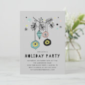Retro Mid Century Ornament Gray Holiday Party Einladung (Stehend Vorderseite)