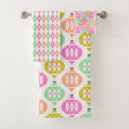 Retro Mid Century Ornaments Peach Green Christmas Badhandtuch Set