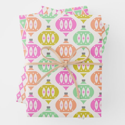 Retro Mid Century Ornaments Peach Green Christmas Geschenkpapier Set (Beispiel)