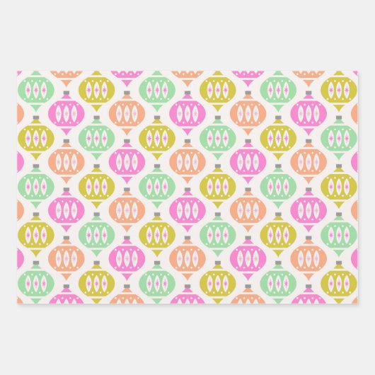 Retro Mid Century Ornaments Peach Green Christmas Geschenkpapier Set (Vorderseite)