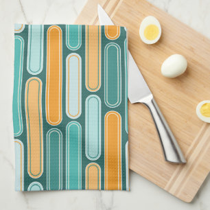 Retro-Mid-Century-Streifen Aqua, Türkis, Orange Geschirrtuch