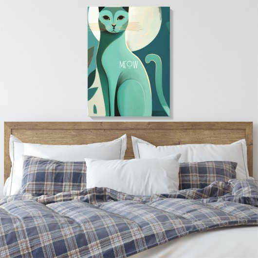 Retro Mid Century Style Cat Canvas Print Leinwanddruck (Insitu (Schlafzimmer))