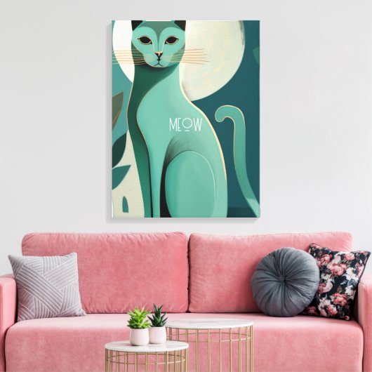 Retro Mid Century Style Cat Canvas Print Leinwanddruck (Insitu (Wohnzimmer))