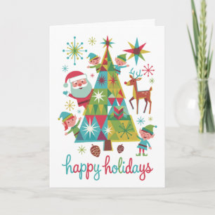 Retro-Mid-Century-Weihnachtselfen-Feiertag Feiertagskarte