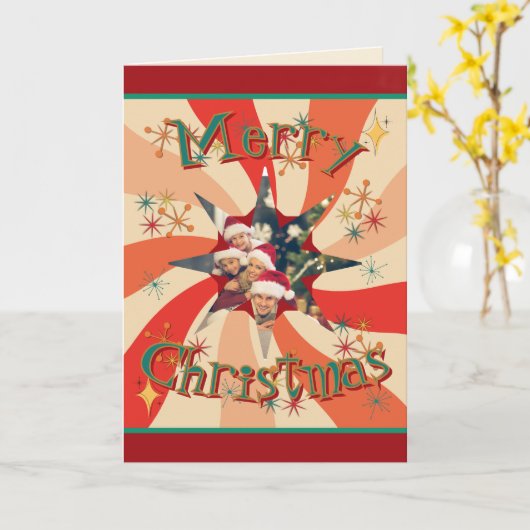 Retro Mid Century Your Family Photo and Message Karte (Gelbe Blume)