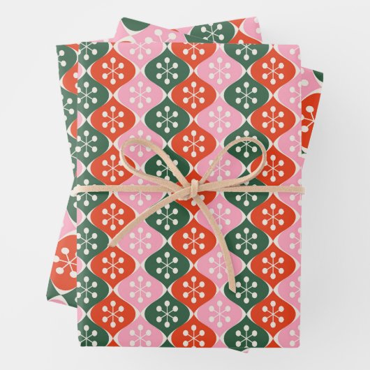 Retro-Mid-Mod-Atom-Muster Rosa Grün Weihnachten Geschenkpapier Set (Beispiel)
