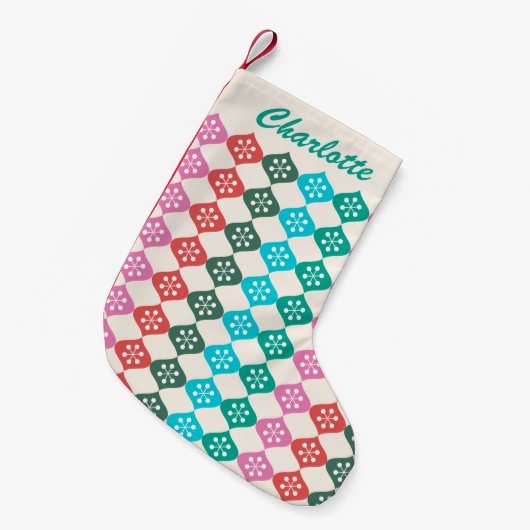 Retro Mid Mod Atomic Pattern farbenfroh Personalis Kleiner Weihnachtsstrumpf (Vorderansicht (hängend))