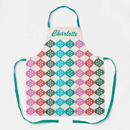 Retro Mid Mod Atomic Pattern farbenfroh Personalis Schürze (Vorderseite)