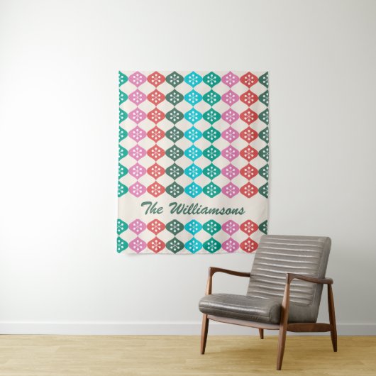 Retro Mid Mod Atomic Pattern farbenfroh Personalis Wandteppich (Beispiel)