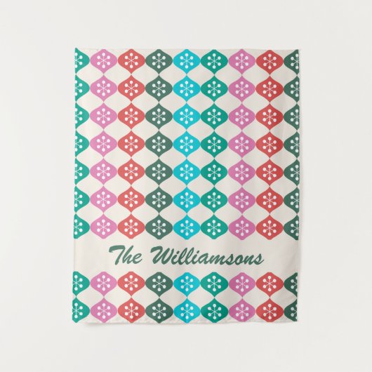 Retro Mid Mod Atomic Pattern farbenfroh Personalis Wandteppich (Vorderseite)