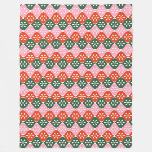 Retro Mid Mod Atomic Pattern Pink Green Christmas Fleecedecke (Vorderseite)