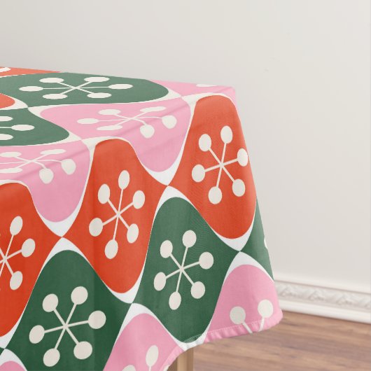 Retro Mid Mod Atomic Pattern Pink Green Christmas Tischdecke (Beispiel)