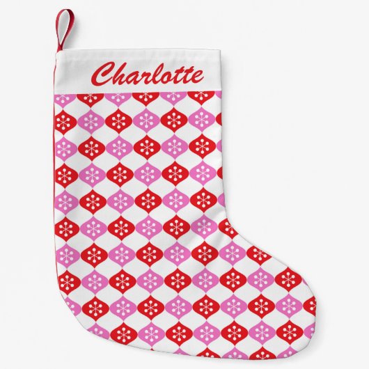 Retro Mid Mod Atommuster Rosa Personalisiert Kleiner Weihnachtsstrumpf (Vorderseite)