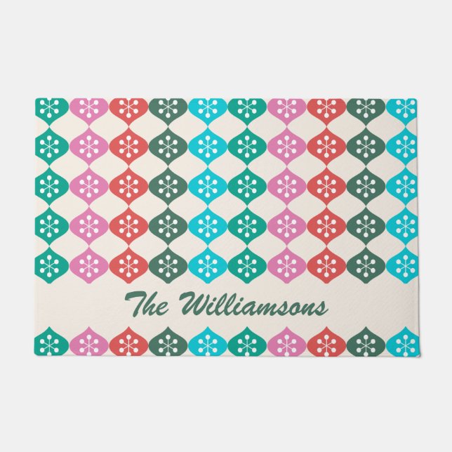 Retro Mid Mod Atomtage Muster Personalisiert  Fußmatte (Vorderseite)